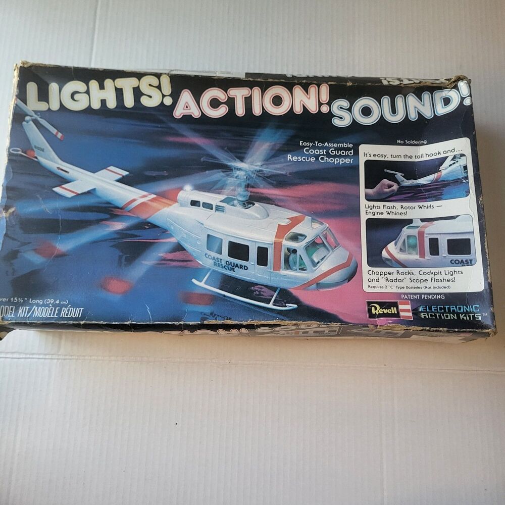 Rare Vintage 1978 Revell Coast Guard Helicopter Lights Action Sound Model Kit